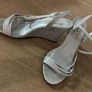 Formal silver wedge heels